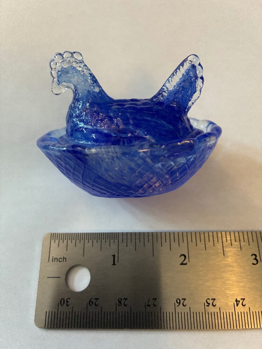 Hen On A Nest - Blue Swirl Glass Mini, Salt, Trinket, 2.5” Inch New